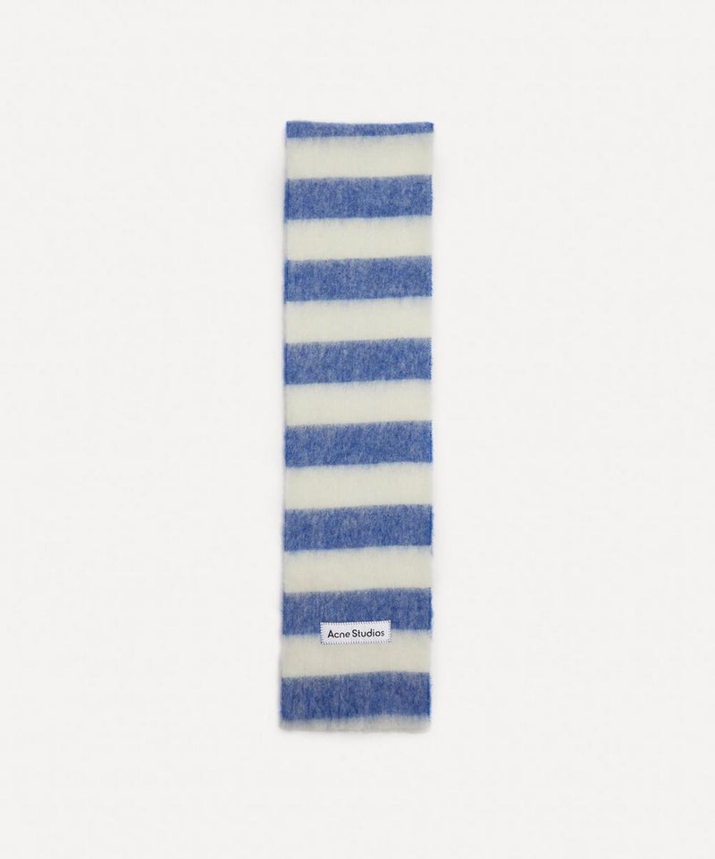 ACNE Wool Blend Stripe Scarf - Blue White