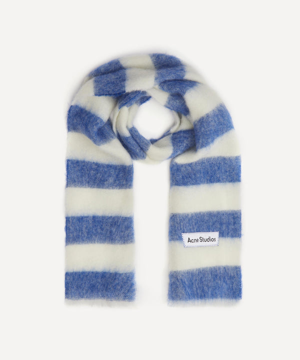 ACNE Wool Blend Stripe Scarf - Blue White
