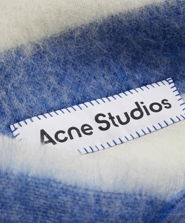 ACNE Wool Blend Stripe Scarf - Blue White