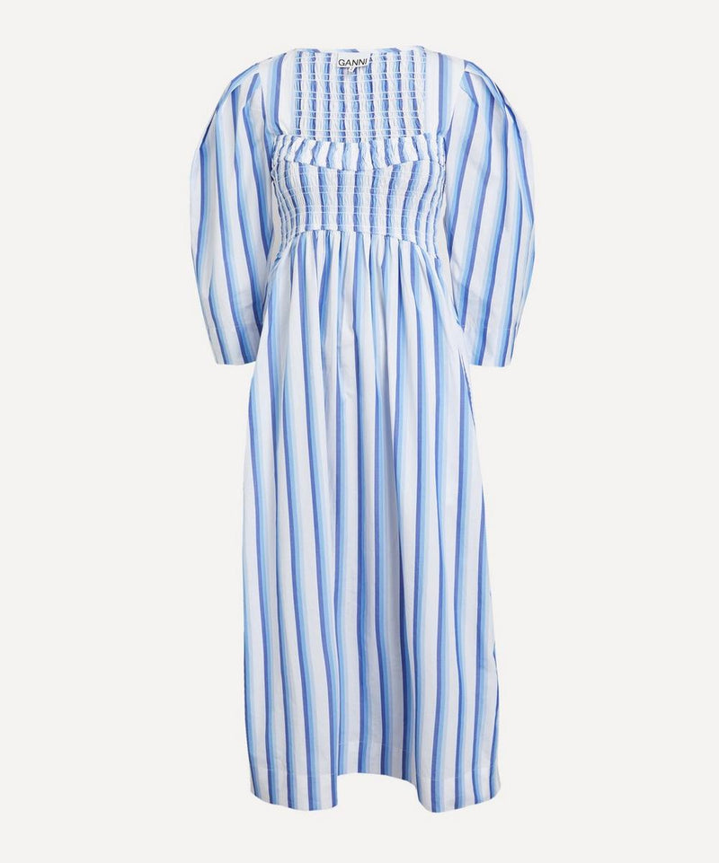GANNI Cotton Smock Dress - Blue Stripe Sz38 NZM