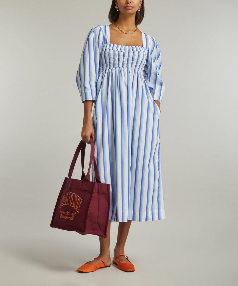 GANNI Cotton Smock Dress - Blue Stripe Sz38 NZM