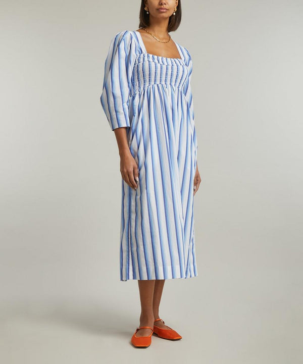 GANNI Cotton Smock Dress - Blue Stripe Sz38 NZM