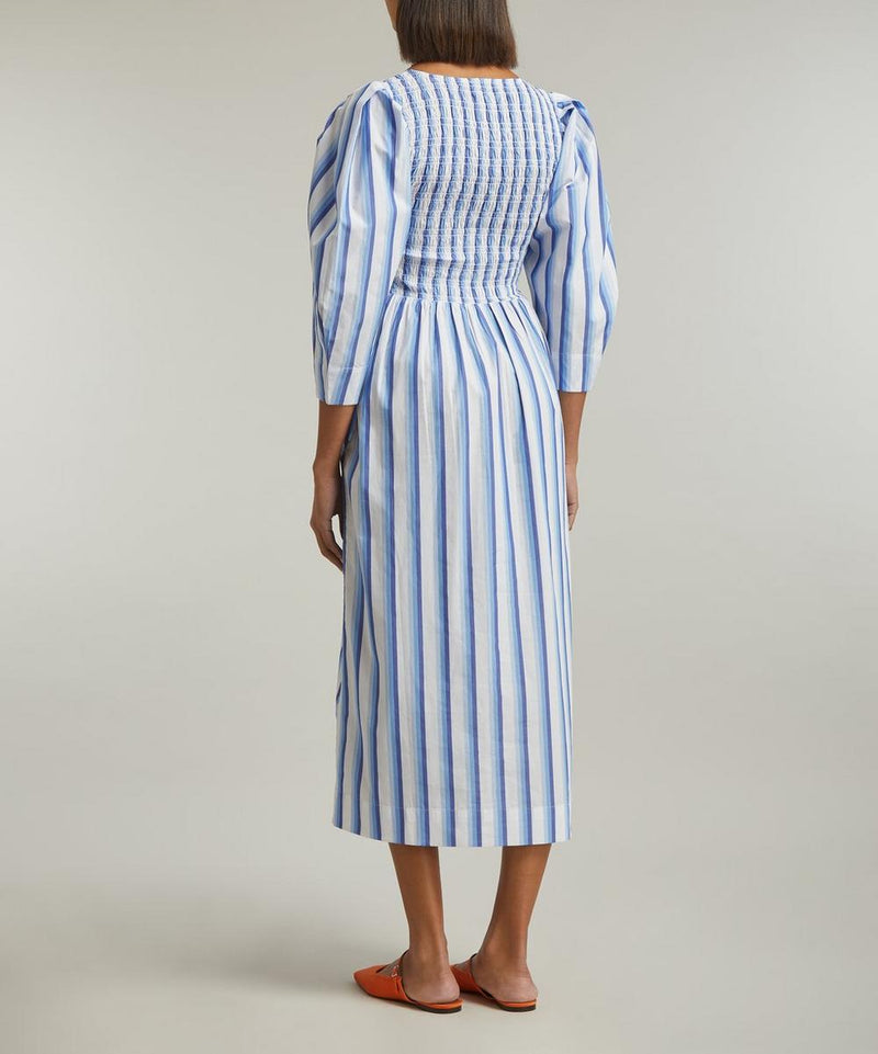 GANNI Cotton Smock Dress - Blue Stripe Sz38 NZM