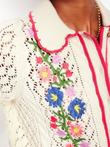 BODEN Embroidered Cotton Cardigan - Ivory SzM