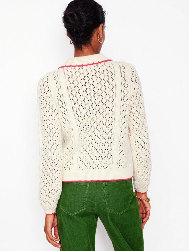 BODEN Embroidered Cotton Cardigan - Ivory SzM