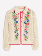 BODEN Embroidered Cotton Cardigan - Ivory SzM