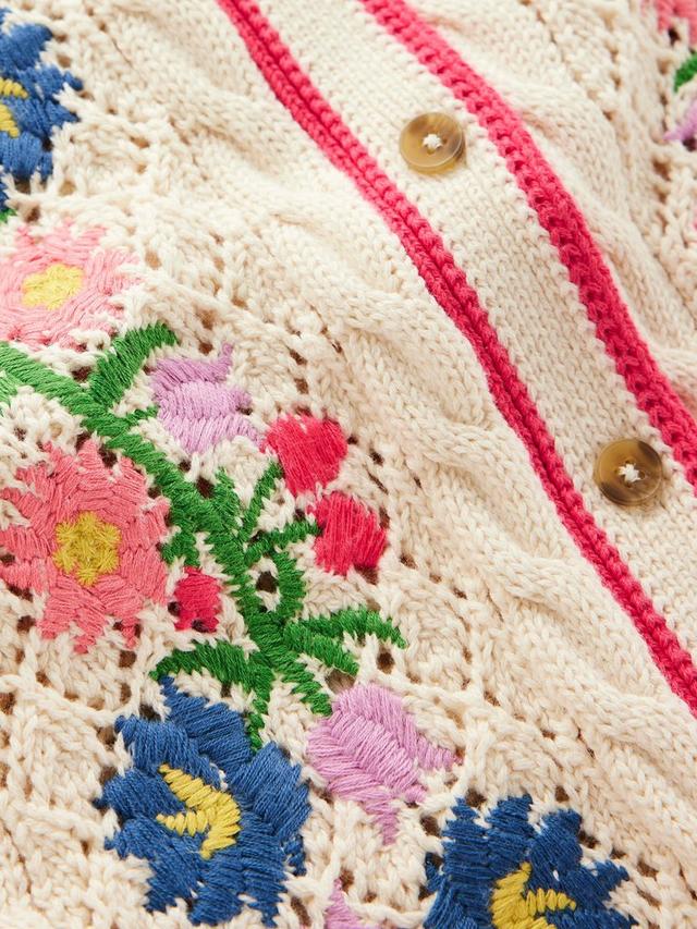 BODEN Embroidered Cotton Cardigan - Ivory SzM