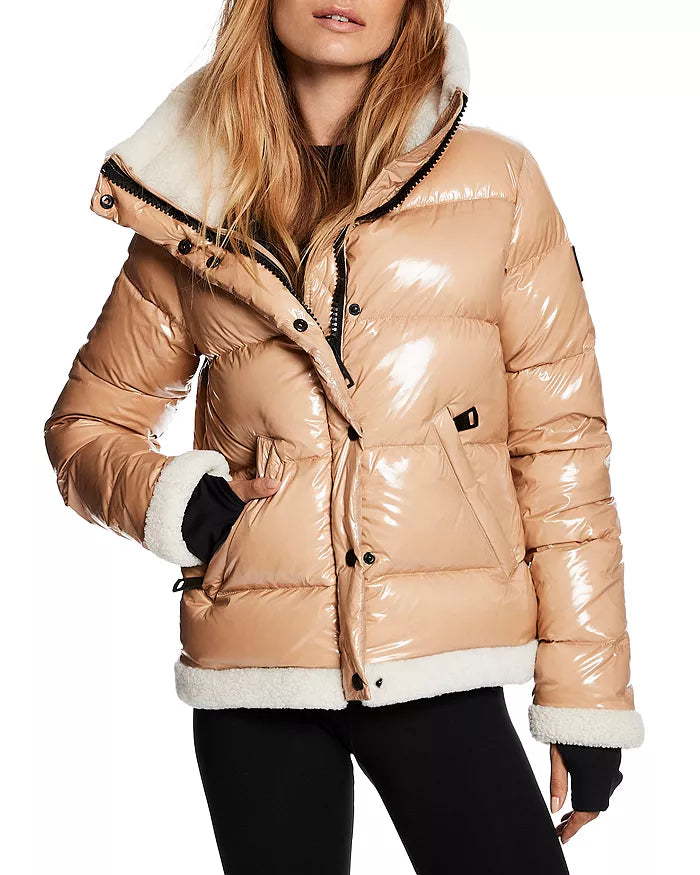 SAM Gigi Shearling-Trim Down Jacket - Biscuit SzS
