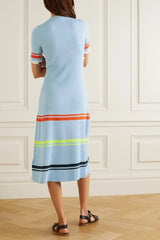 VICTORIA BECKHAM Ruffle Hem Knit Dress - Blue SzM