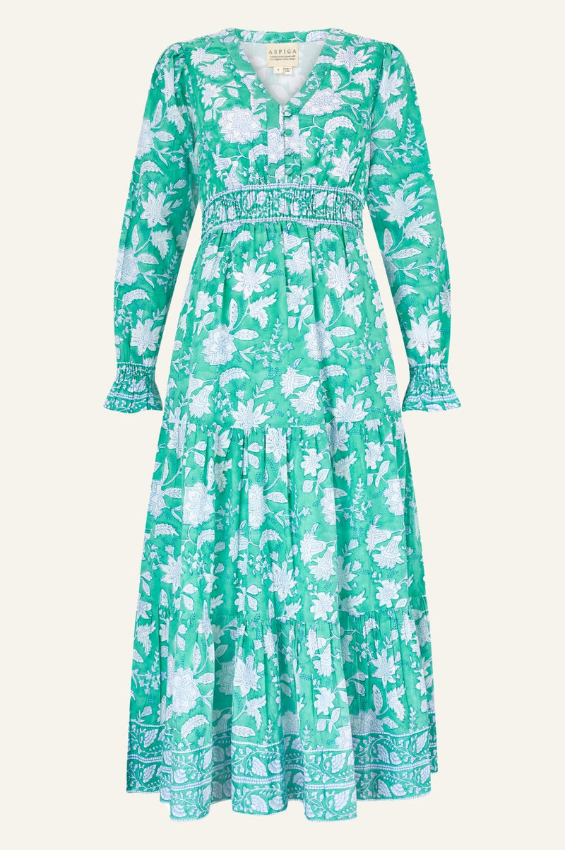 ASPIGA Billie Organic Cotton Print Dress - Lotus Green SzXL