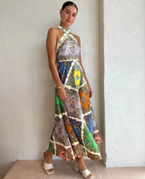 ALEMAIS Trippy Troppo Halter Midi Dress - Multi Sz12