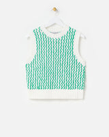 OLIVER BONAS Striped Textured Knitted Vest - Green Sz10