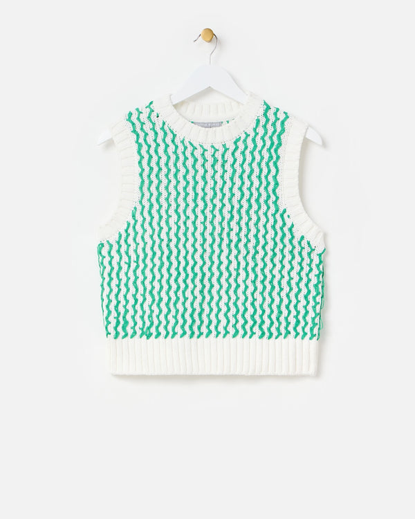 OLIVER BONAS Striped Textured Knitted Vest - Green Sz10