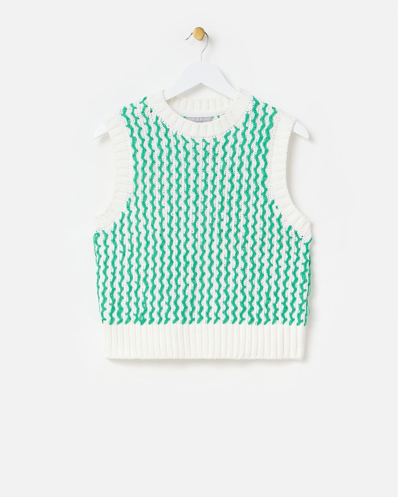 OLIVER BONAS Striped Textured Knitted Vest - Green Sz10