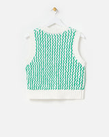 OLIVER BONAS Striped Textured Knitted Vest - Green Sz10