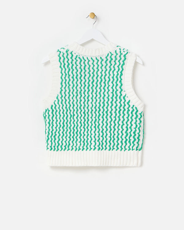 OLIVER BONAS Striped Textured Knitted Vest - Green Sz10