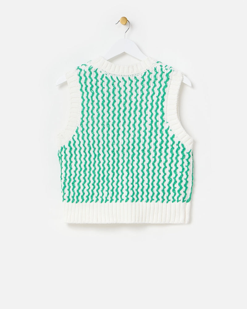 OLIVER BONAS Striped Textured Knitted Vest - Green Sz10
