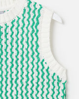 OLIVER BONAS Striped Textured Knitted Vest - Green Sz10