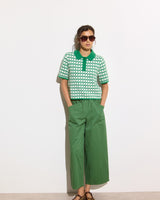OLIVER BONAS Collared Knitted Top - Green Check SZ16