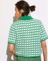 OLIVER BONAS Collared Knitted Top - Green Check SZ16