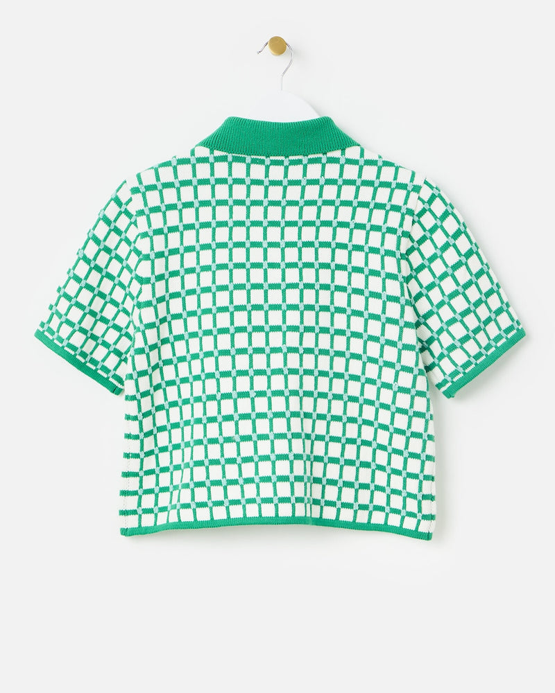 OLIVER BONAS Collared Knitted Top - Green Check SZ16