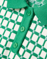 OLIVER BONAS Collared Knitted Top - Green Check SZ16