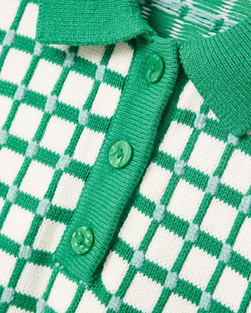 OLIVER BONAS Collared Knitted Top - Green Check SZ16