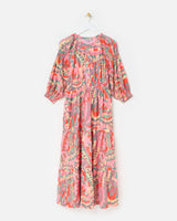 OLIVER BONAS Abstract Tiered Midi Dress - Pink & Green Sz10