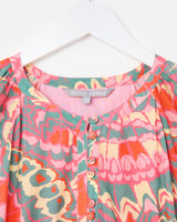 OLIVER BONAS Abstract Tiered Midi Dress - Pink & Green Sz10