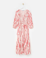 OLIVER BONAS V-Neck Ruched Midi Dress - Red Stripe Sz8