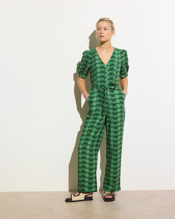 OLIVER BONAS V-Neck Tie Waist Jumpsuit - Green Sz8