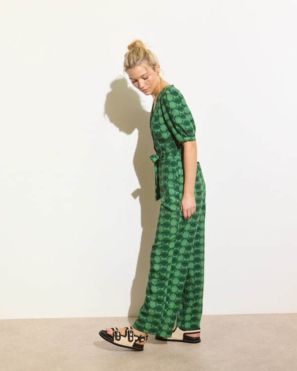 OLIVER BONAS V-Neck Tie Waist Jumpsuit - Green Sz8
