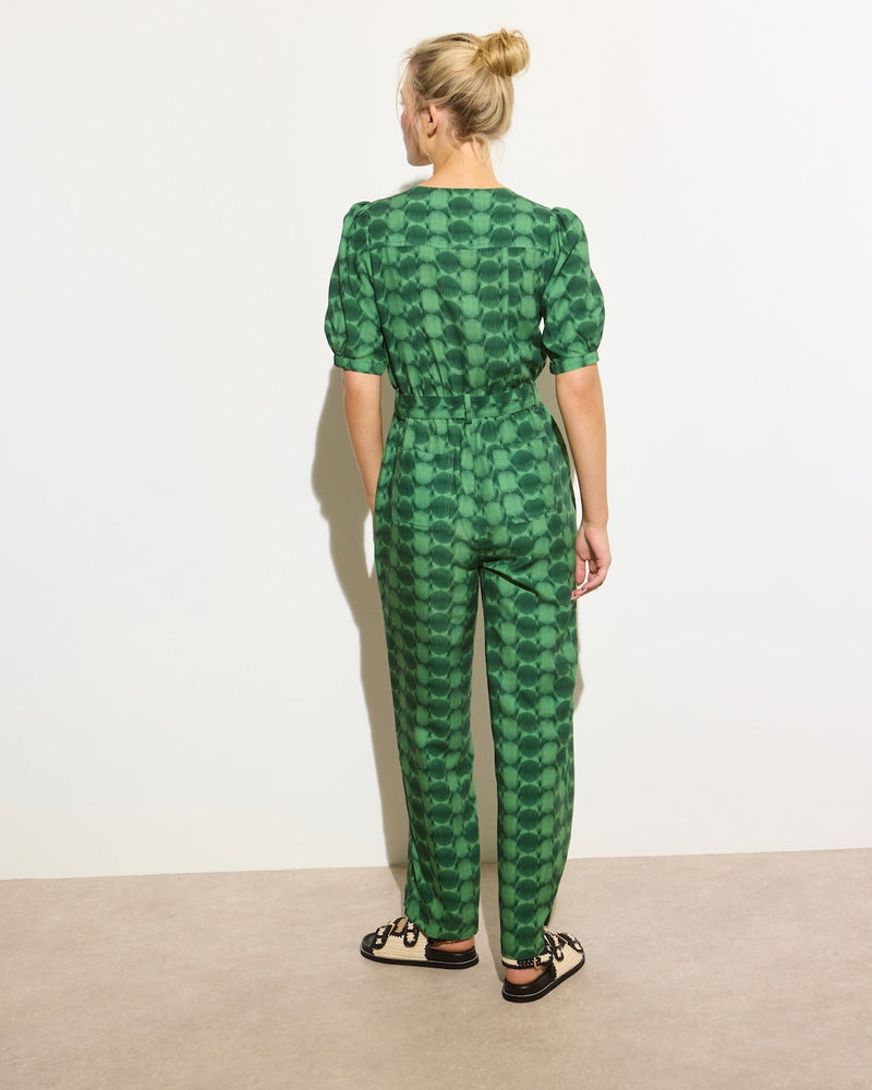 OLIVER BONAS V-Neck Tie Waist Jumpsuit - Green Sz8