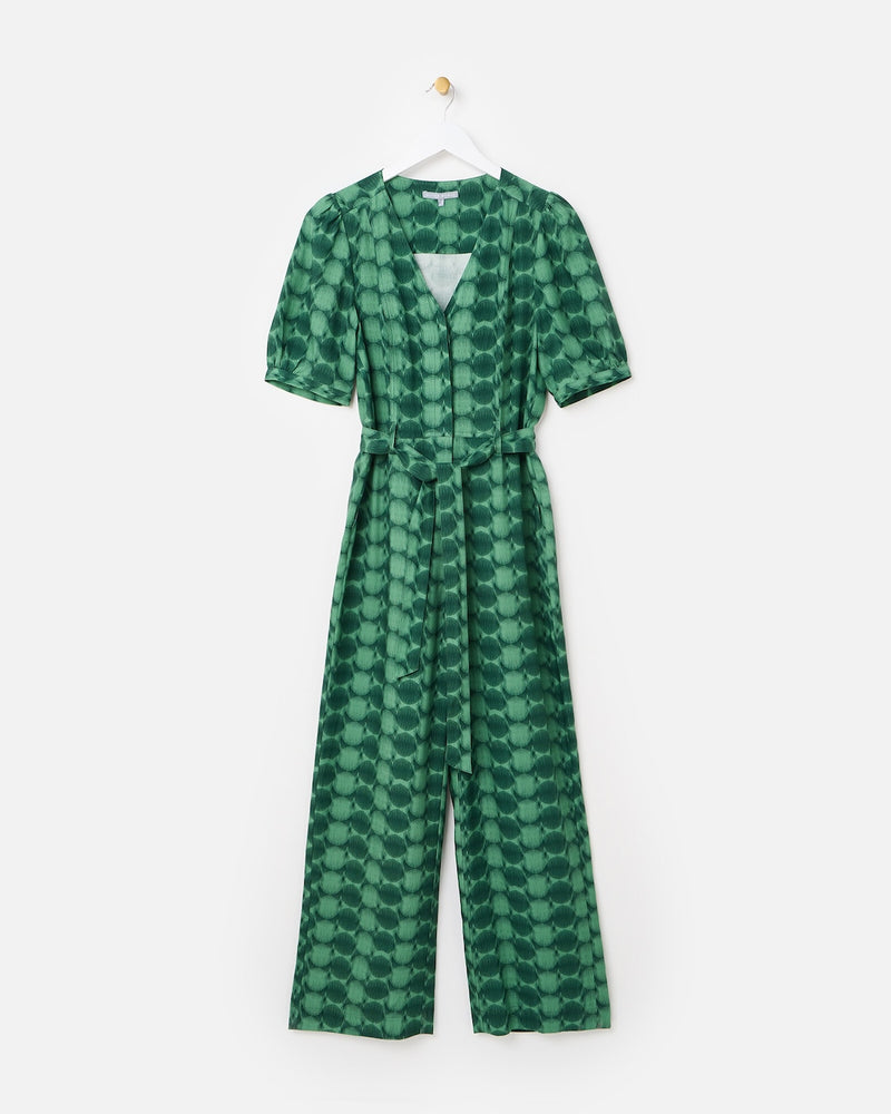 OLIVER BONAS V-Neck Tie Waist Jumpsuit - Green Sz8