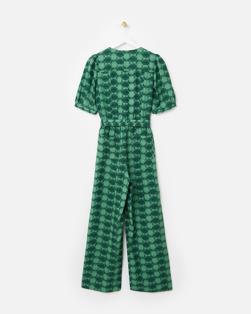 OLIVER BONAS V-Neck Tie Waist Jumpsuit - Green Sz8
