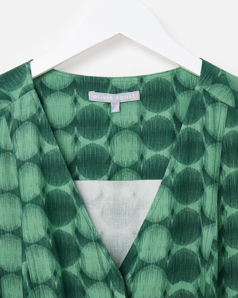 OLIVER BONAS V-Neck Tie Waist Jumpsuit - Green Sz8