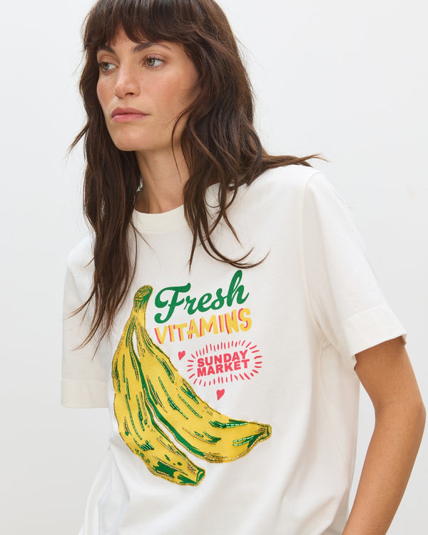 OLIVER BONAS Beaded Banana Graphic T-Shirt - White Sz16