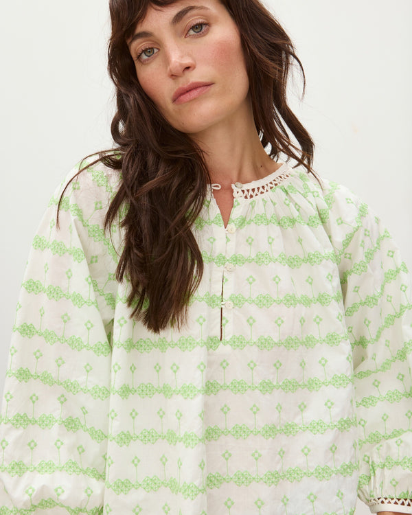 OLIVER BONAS Striped Embroidered Blouse - White & Green Sz12