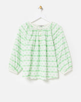 OLIVER BONAS Striped Embroidered Blouse - White & Green Sz12