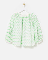 OLIVER BONAS Striped Embroidered Blouse - White & Green Sz12