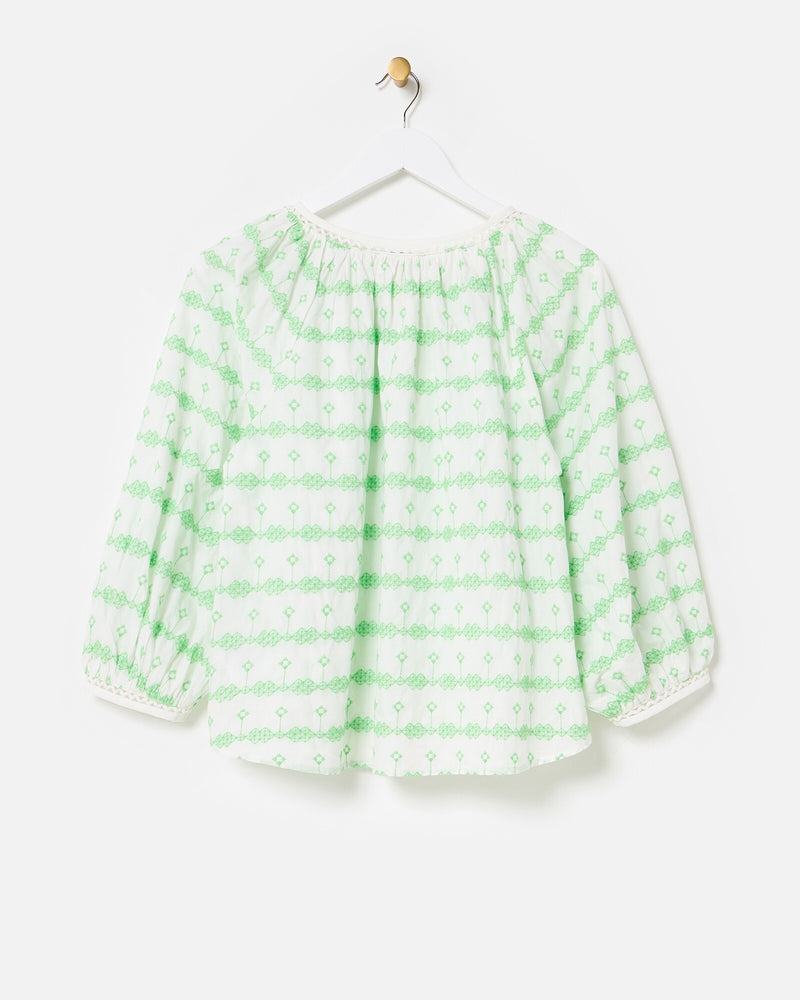 OLIVER BONAS Striped Embroidered Blouse - White & Green Sz12