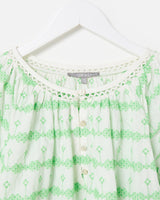 OLIVER BONAS Striped Embroidered Blouse - White & Green Sz12