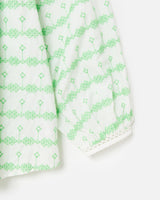 OLIVER BONAS Striped Embroidered Blouse - White & Green Sz12