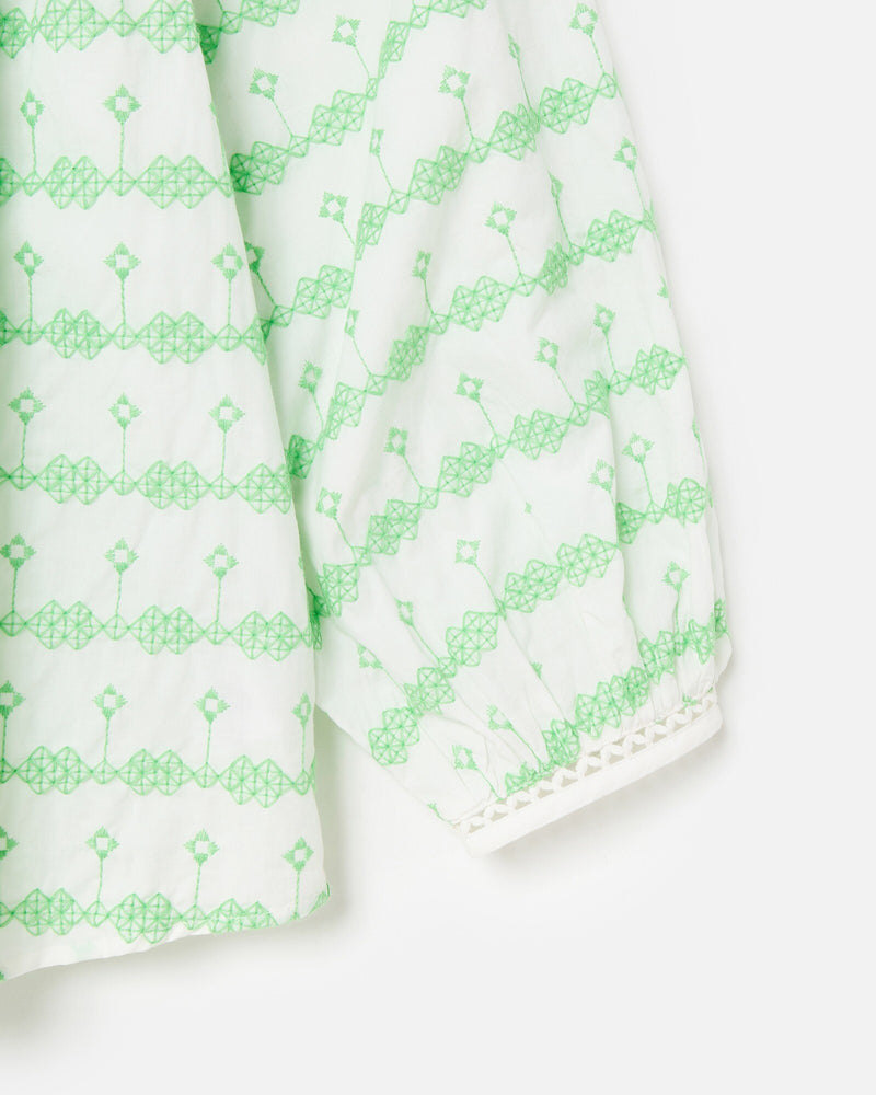 OLIVER BONAS Striped Embroidered Blouse - White & Green Sz12