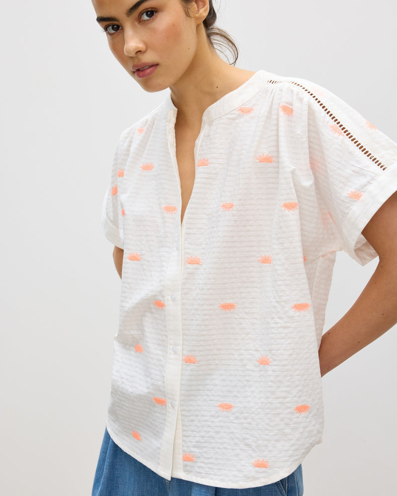 OLIVER BONAS Sun Embroidered Shirt - White Sz16