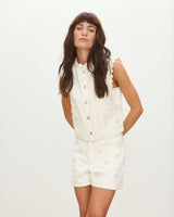 OLIVER BONAS Beaded Flower Denim Waistcoat - Ecru Sz12