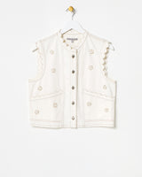 OLIVER BONAS Beaded Flower Denim Waistcoat - Ecru Sz12