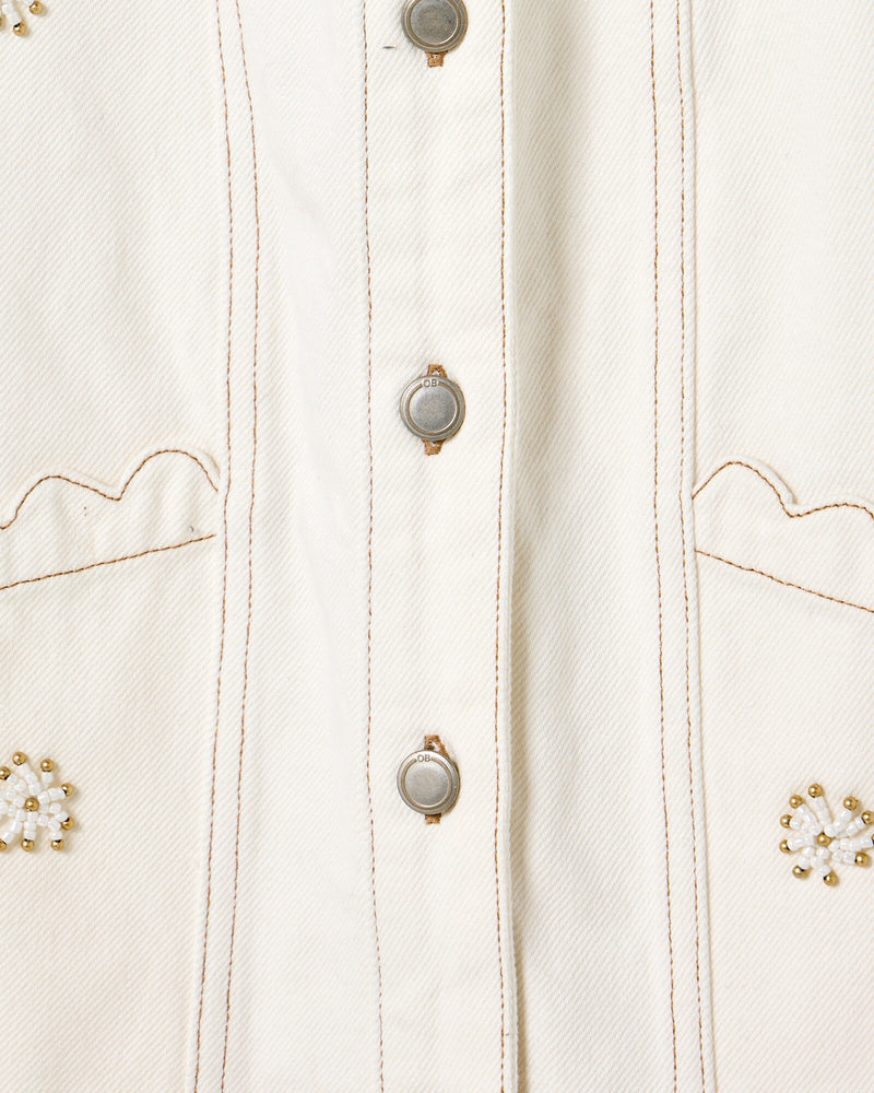 OLIVER BONAS Beaded Flower Denim Waistcoat - Ecru Sz12
