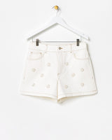 OLIVER BONAS Beaded Flower Denim Shorts - Ecru Sz10