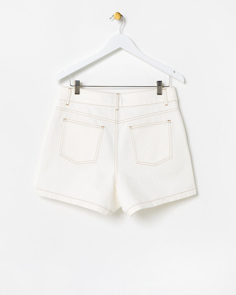 OLIVER BONAS Beaded Flower Denim Shorts - Ecru Sz10